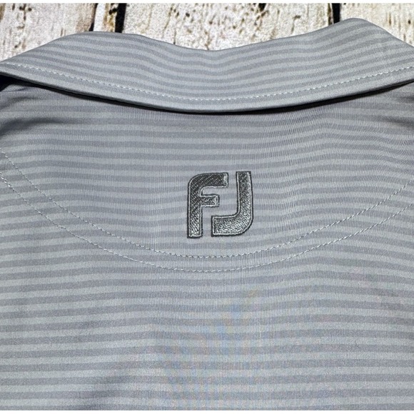 FootJoy Polo Shirt Men's Size M Gray Striped Short Sloove Chest Logo Stretch - Picture 10 of 11